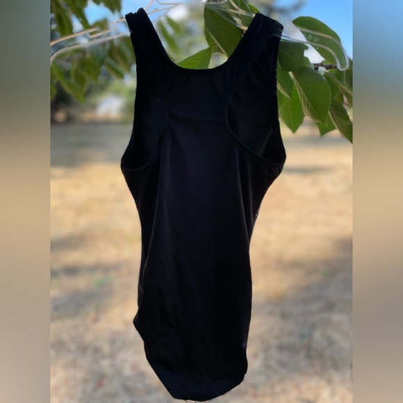 Snowflake Designs Leotard, AM, black with pink lettering/design, EUC - Picture 3 of 4